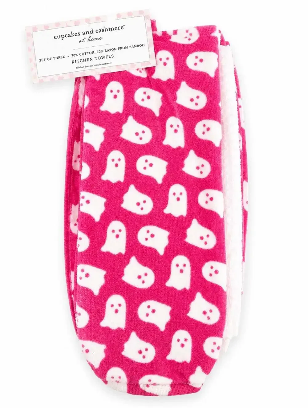 Cupcakes & Cashmere Pink Ghost Kitchen Towels Set of 3 NWT Halloween
